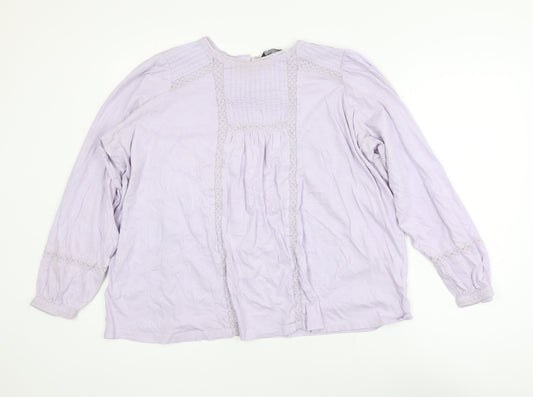Marks and Spencer Womens Purple Cotton Long Sleeve Peasant Blouse Size 16