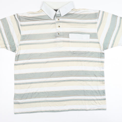 Armando Men's Beige Striped Polo Shirt Size L Short Sleeve Cotton