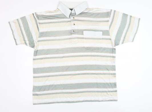 Armando Men's Beige Striped Polo Shirt Size L Short Sleeve Cotton