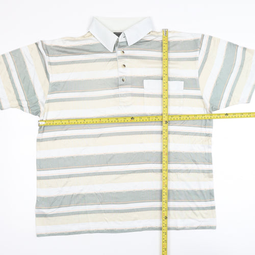 Armando Men's Beige Striped Polo Shirt Size L Short Sleeve Cotton