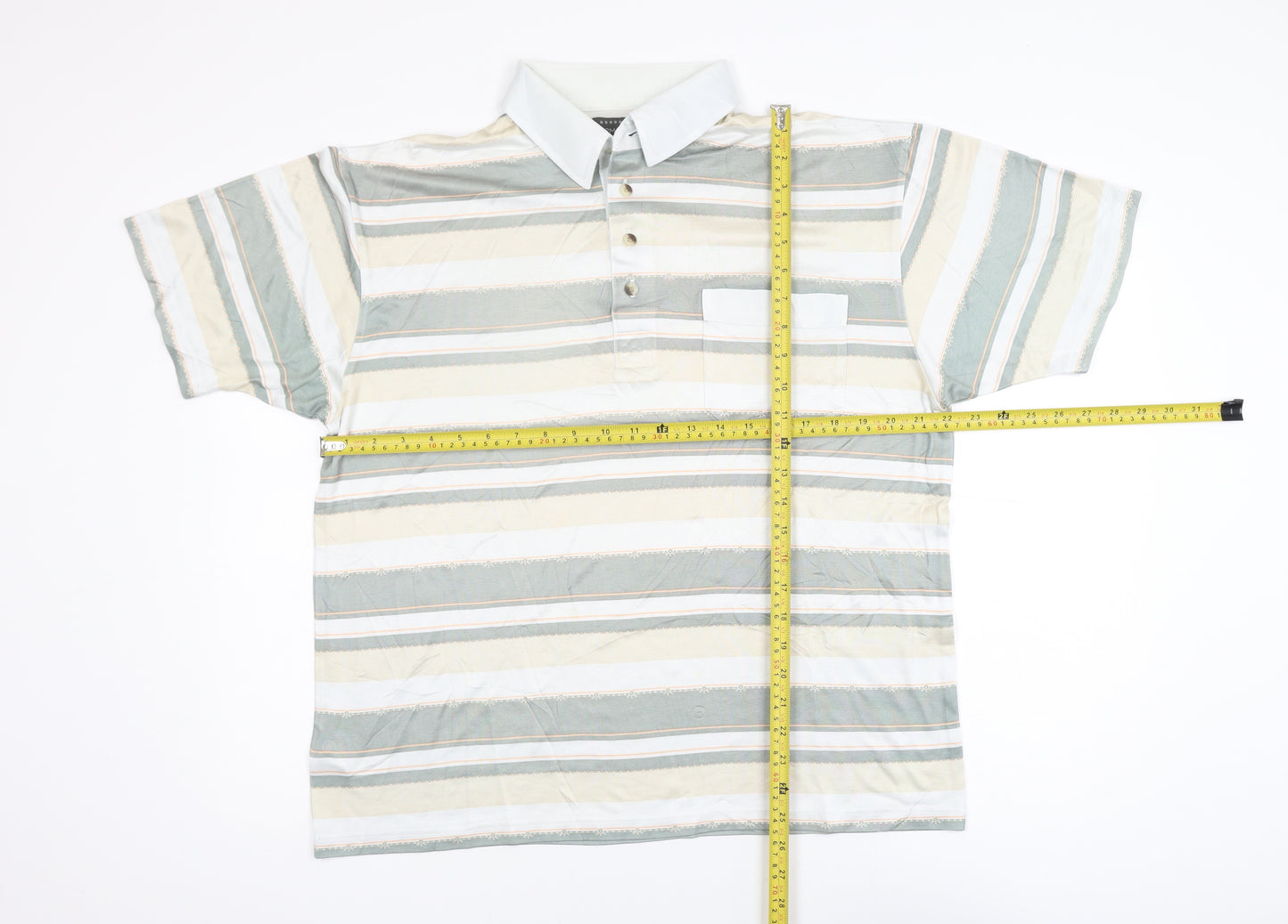 Armando Men's Beige Striped Polo Shirt Size L Short Sleeve Cotton