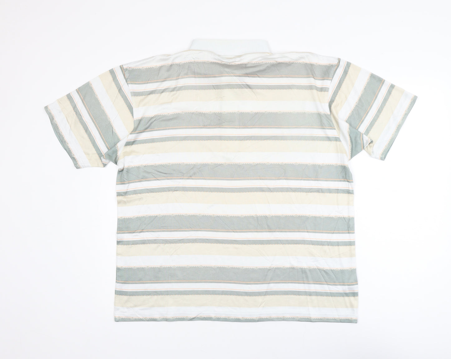 Armando Men's Beige Striped Polo Shirt Size L Short Sleeve Cotton