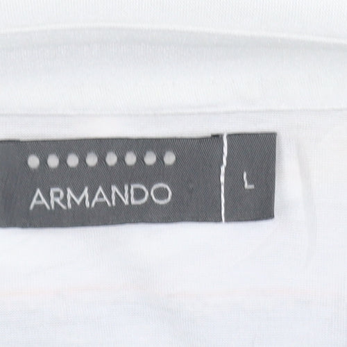 Armando Men's Beige Striped Polo Shirt Size L Short Sleeve Cotton