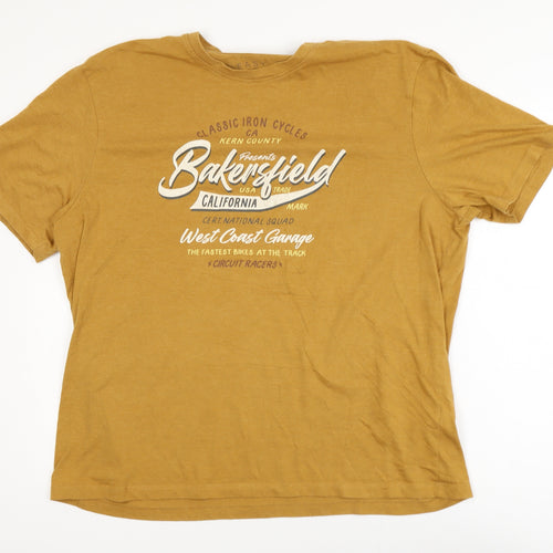 Easy Men's Mustard Graphic Print Crew Neck T-Shirt XL Cotton Blend