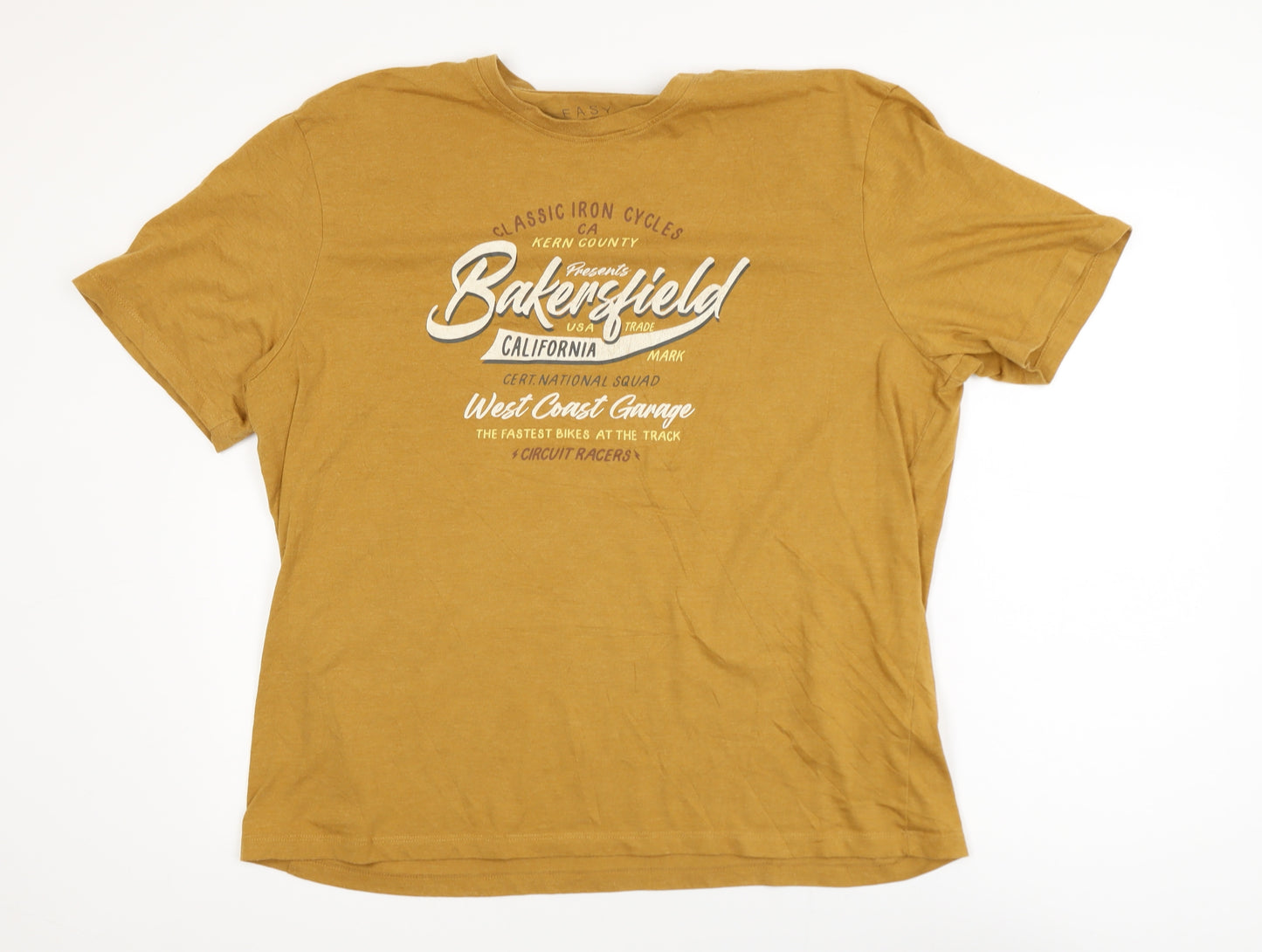 Easy Men's Mustard Graphic Print Crew Neck T-Shirt XL Cotton Blend