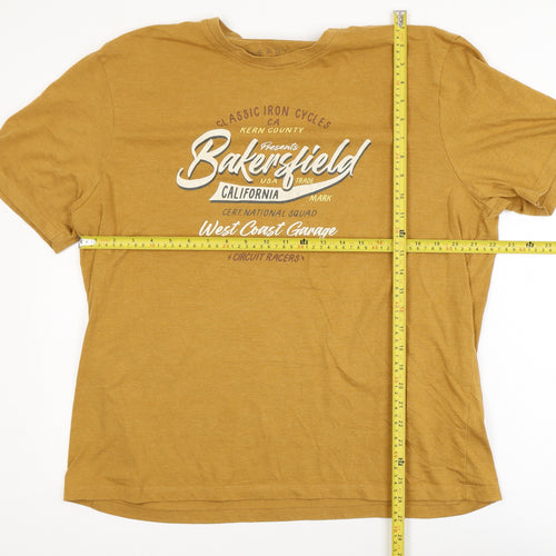 Easy Men's Mustard Graphic Print Crew Neck T-Shirt XL Cotton Blend