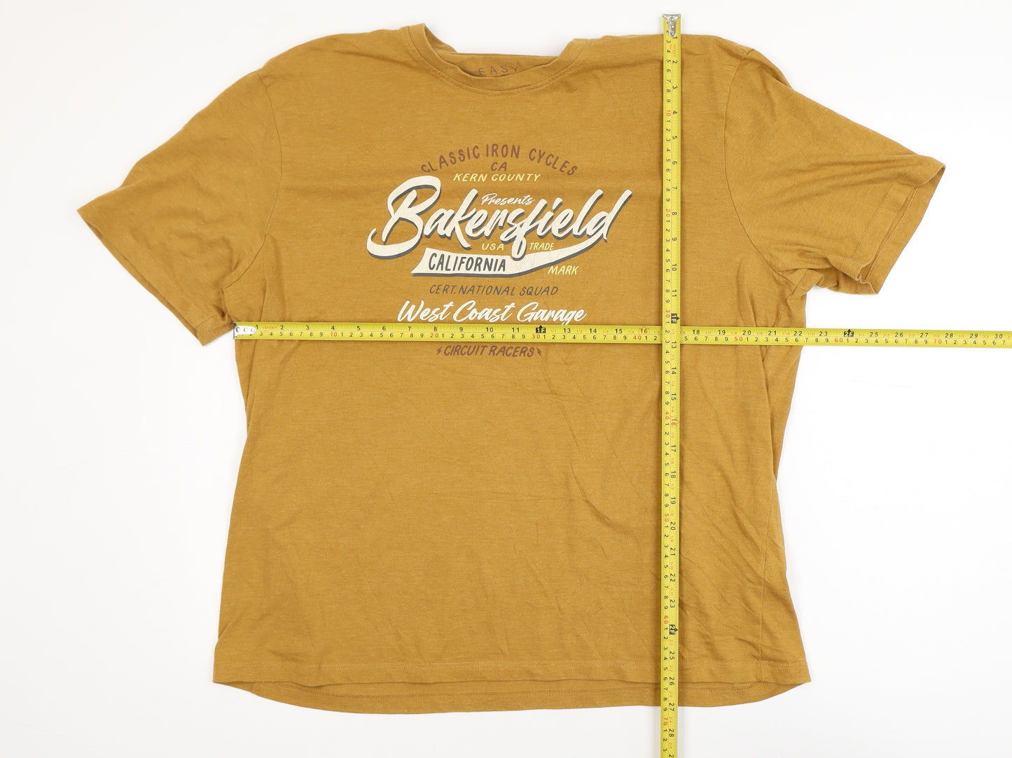 Easy Men's Mustard Graphic Print Crew Neck T-Shirt XL Cotton Blend