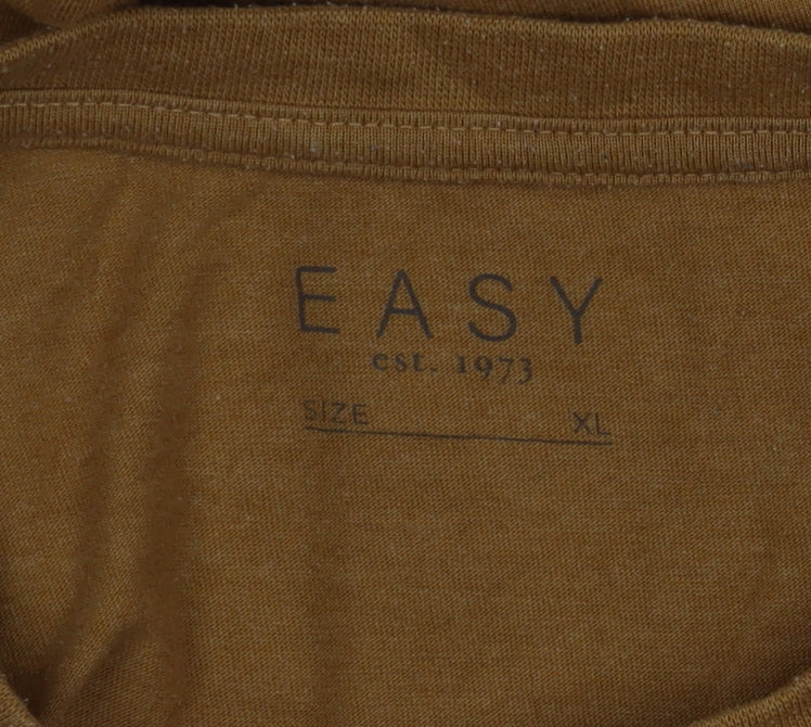 Easy Men's Mustard Graphic Print Crew Neck T-Shirt XL Cotton Blend