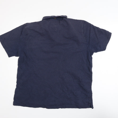 White Stuff Men's Blue XL Geometric Cotton Short Sleeve Polo Shirt