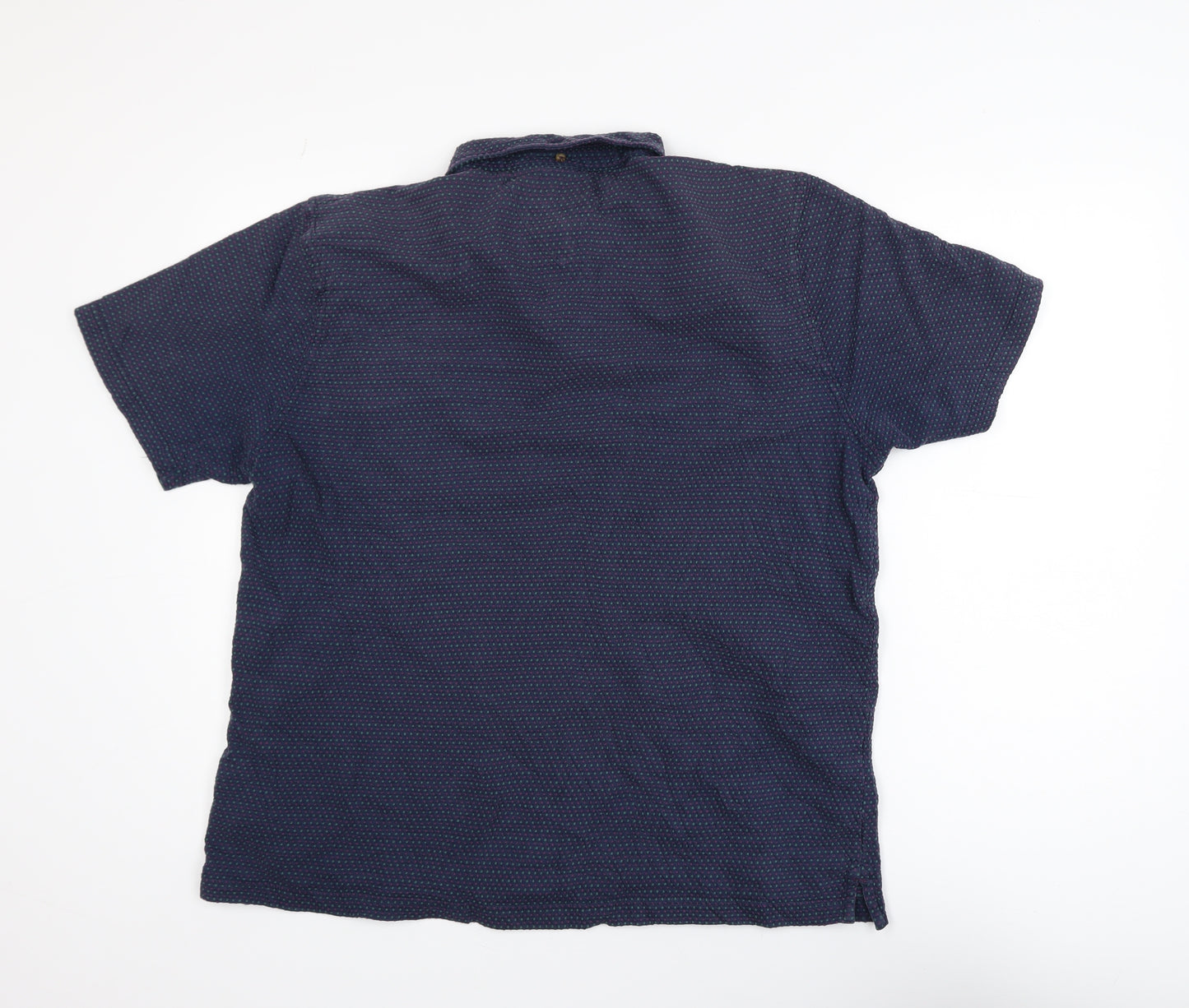 White Stuff Men's Blue XL Geometric Cotton Short Sleeve Polo Shirt