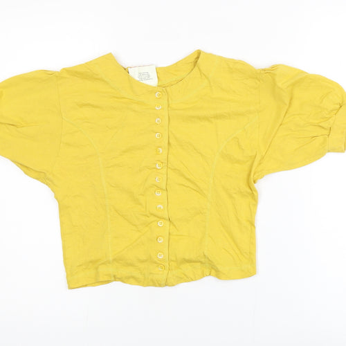 Blind Date Women’s Yellow Cotton Cropped Button Blouse M