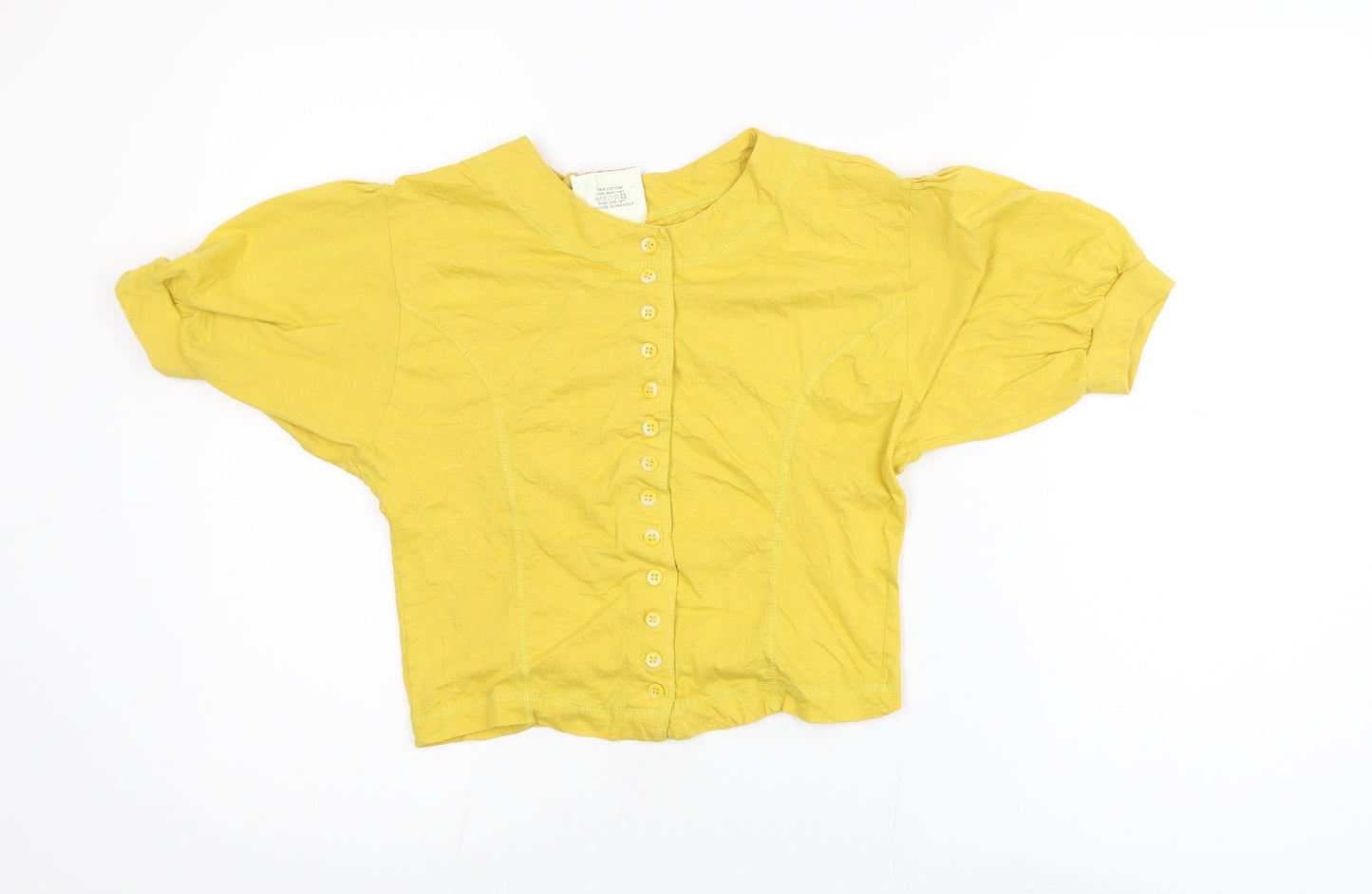 Blind Date Women’s Yellow Cotton Cropped Button Blouse M