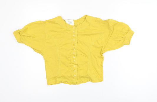 Blind Date Women’s Yellow Cotton Cropped Button Blouse M