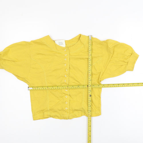 Blind Date Women’s Yellow Cotton Cropped Button Blouse M