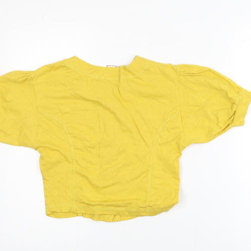 Blind Date Women’s Yellow Cotton Cropped Button Blouse M