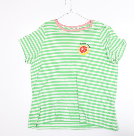 Next Women’s Green Striped Crew Neck T-Shirt Size 22 Cotton Blend
