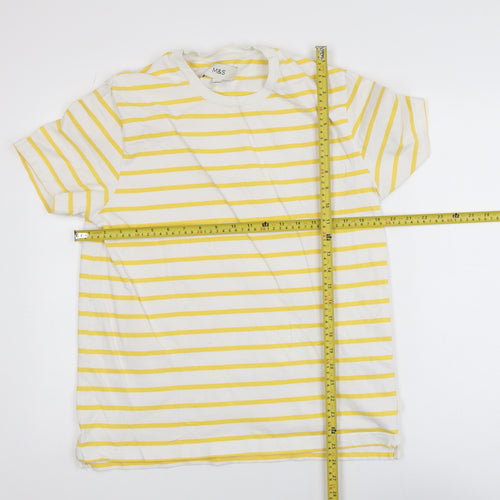 Marks and Spencer Womens Yellow Striped Cotton T-Shirt Size L