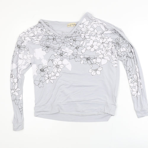 Phase Eight Womens Grey Floral Jersey Long Sleeve Blouse UK 14
