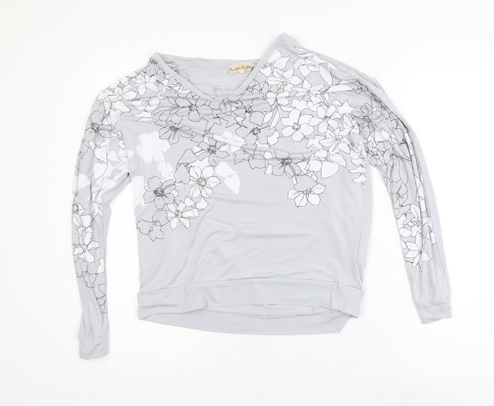Phase Eight Womens Grey Floral Jersey Long Sleeve Blouse UK 14