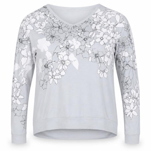 Phase Eight Womens Grey Floral Jersey Long Sleeve Blouse UK 14
