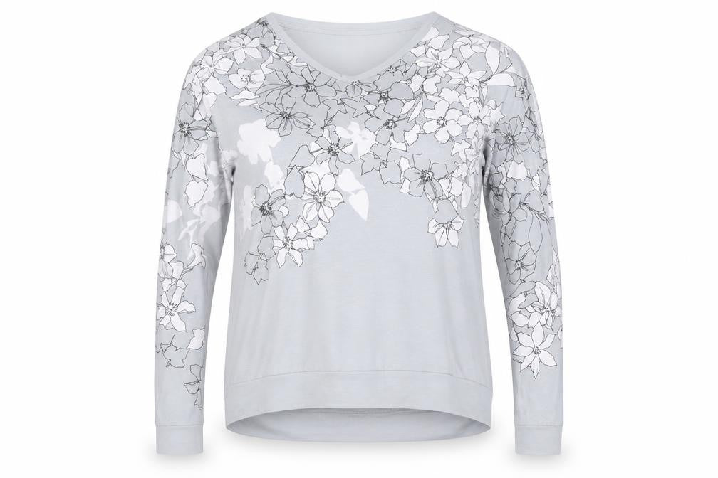 Phase Eight Womens Grey Floral Jersey Long Sleeve Blouse UK 14