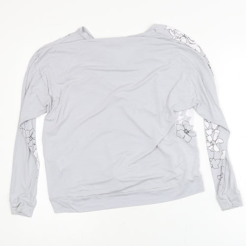 Phase Eight Womens Grey Floral Jersey Long Sleeve Blouse UK 14
