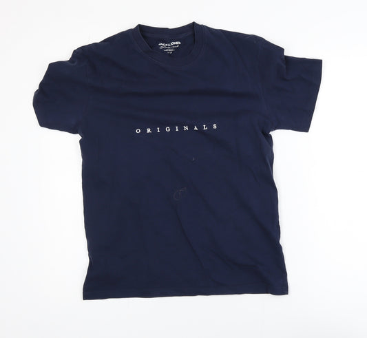 Jack & Jones Originals Men's Navy Blue Cotton T-Shirt Size S
