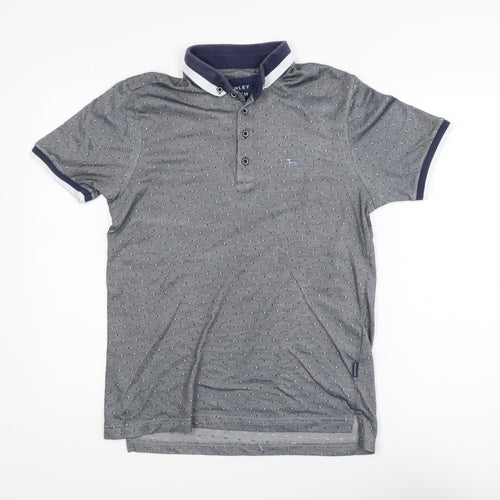 Bewley & Ritch Men's Grey Polka Dot Collared Short Sleeve T-Shirt Size M