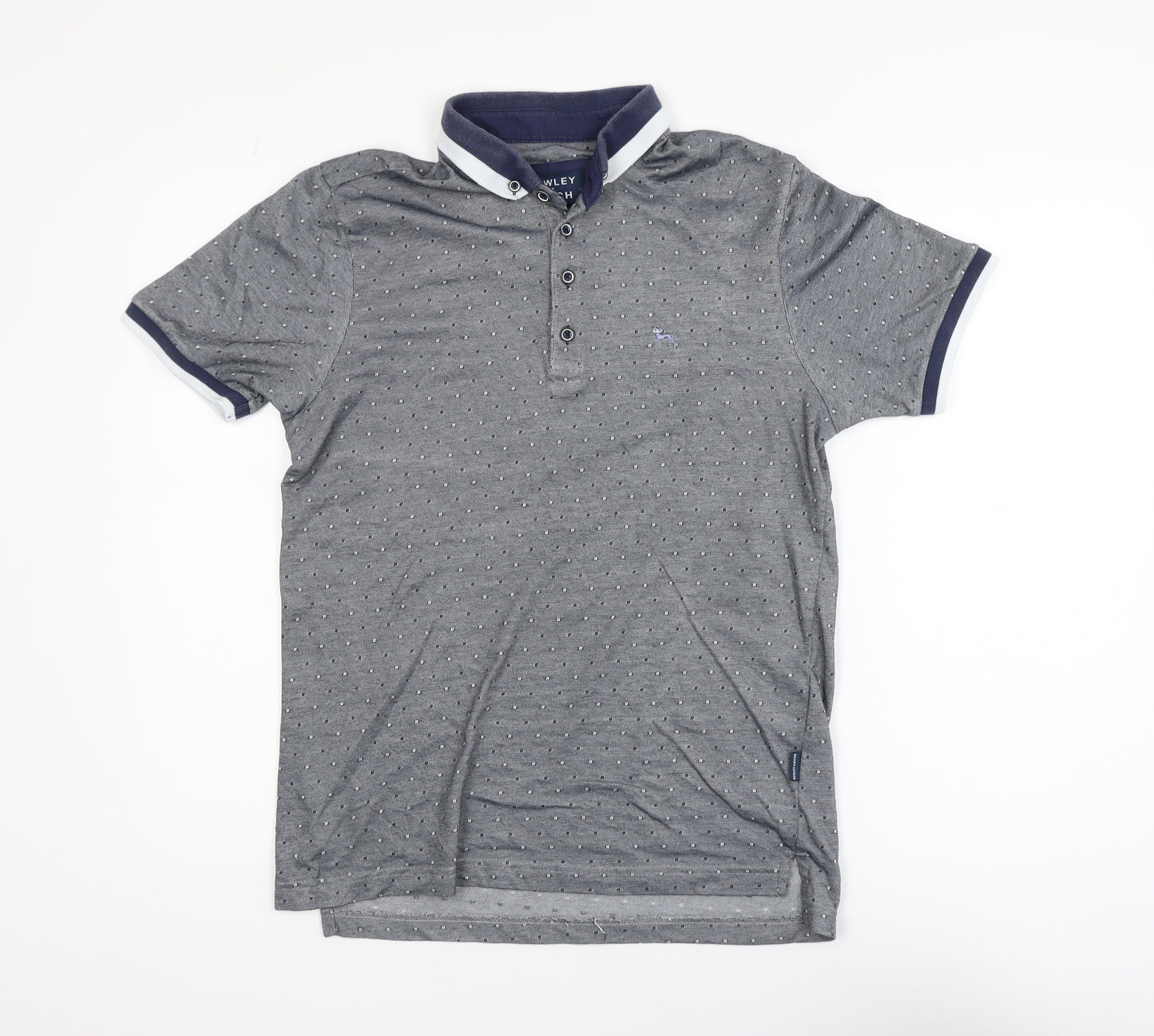 Bewley & Ritch Men's Grey Polka Dot Collared Short Sleeve T-Shirt Size M