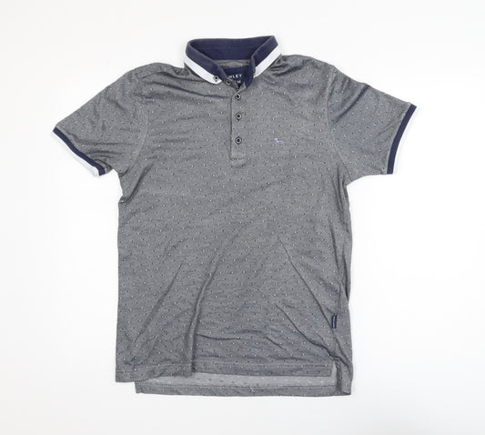 Bewley & Ritch Men's Grey Polka Dot Collared Short Sleeve T-Shirt Size M