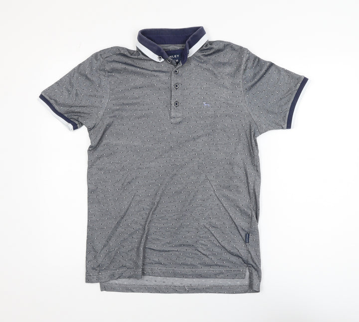 Bewley & Ritch Men's Grey Polka Dot Collared Short Sleeve T-Shirt Size M
