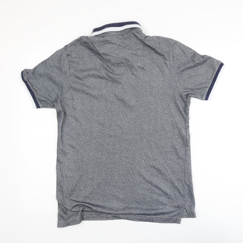 Bewley & Ritch Men's Grey Polka Dot Collared Short Sleeve T-Shirt Size M