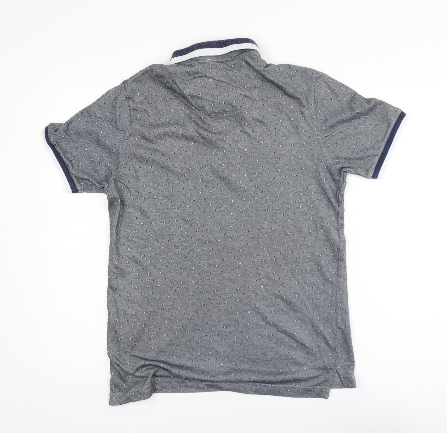 Bewley & Ritch Men's Grey Polka Dot Collared Short Sleeve T-Shirt Size M