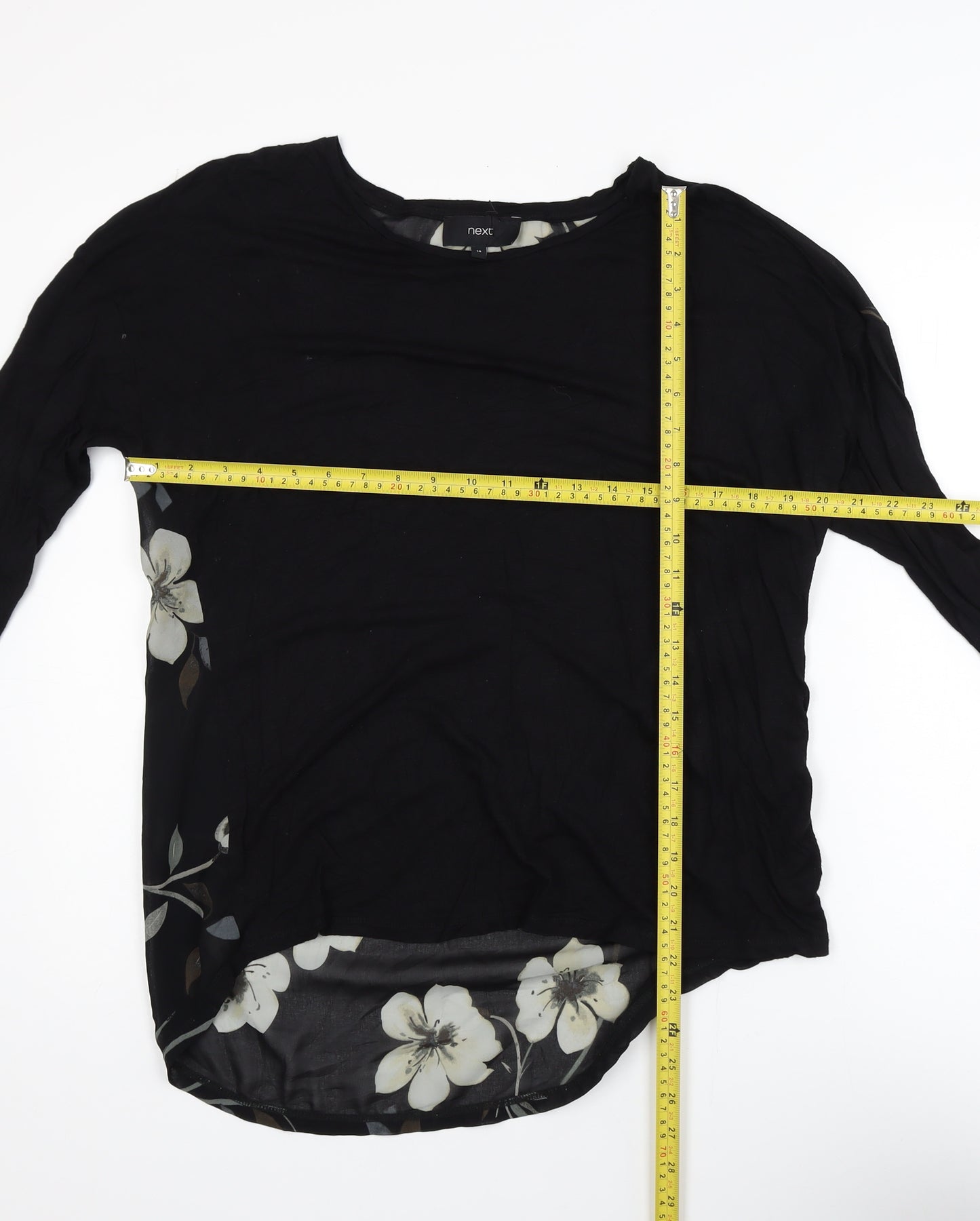 Next Womens Black Floral Long Sleeve Tunic Blouse Size 14