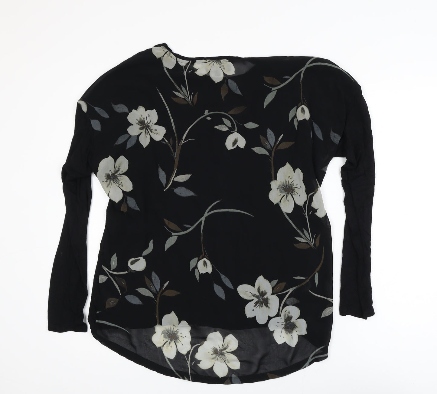 Next Womens Black Floral Long Sleeve Tunic Blouse Size 14