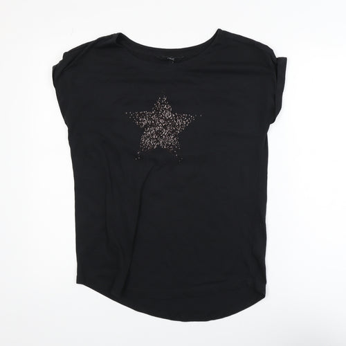 Next Women's Black Sequin Star T-Shirt Size 8 Short Sleeve