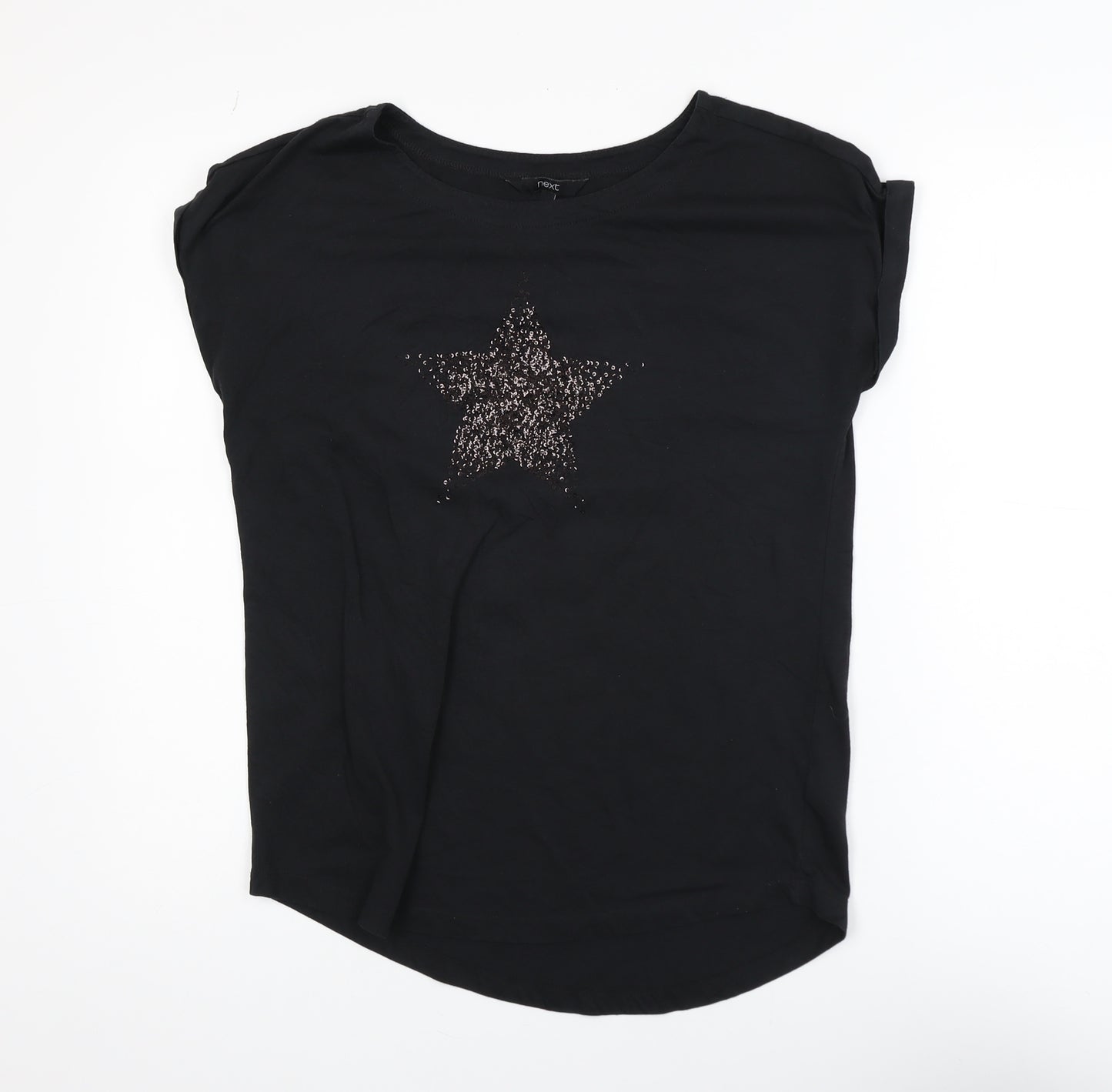 Next Women's Black Sequin Star T-Shirt Size 8 Short Sleeve