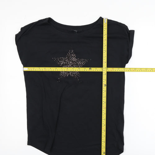 Next Women's Black Sequin Star T-Shirt Size 8 Short Sleeve