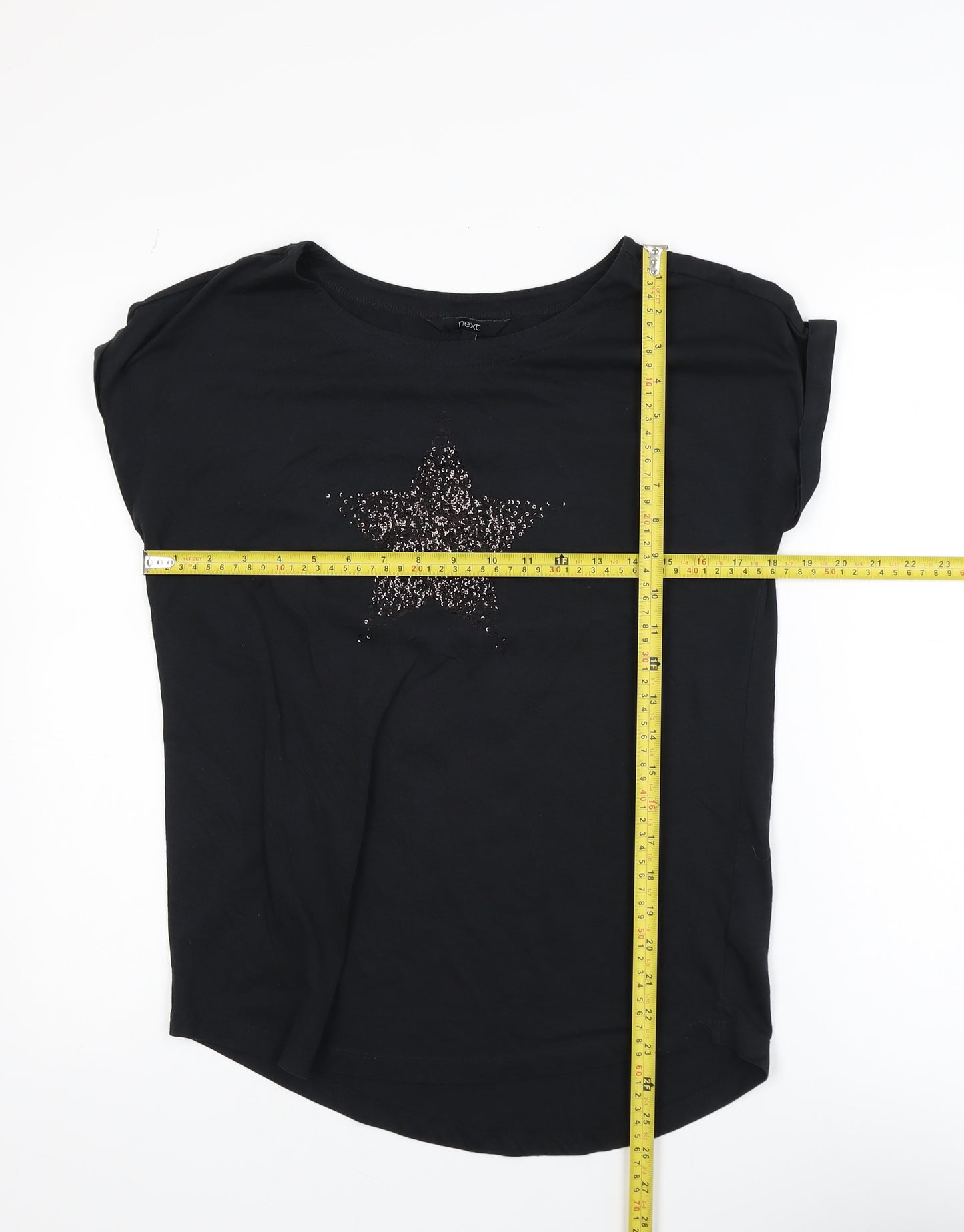 Next Women's Black Sequin Star T-Shirt Size 8 Short Sleeve