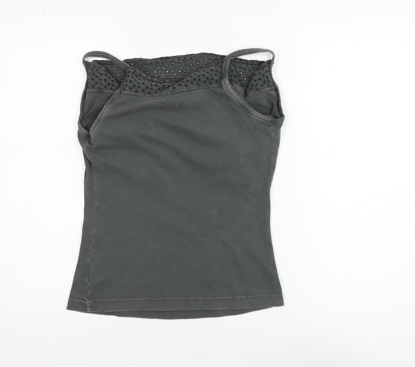 Diesel Women's Grey Cotton Crochet Camisole Tank Top Size M