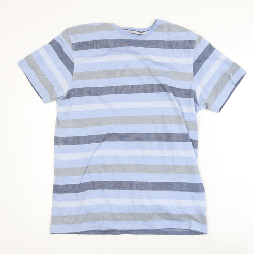 Lincoln Men's Blue Striped Crew Neck Cotton Blend T-Shirt Size M