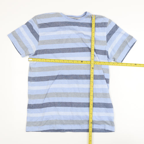 Lincoln Men's Blue Striped Crew Neck Cotton Blend T-Shirt Size M