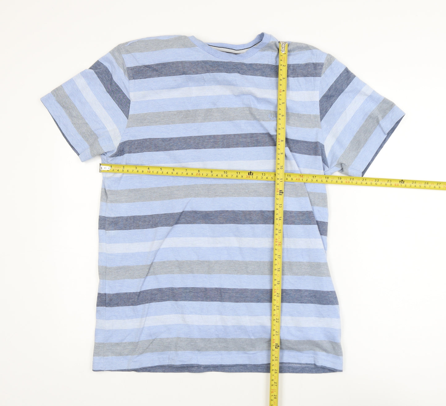 Lincoln Men's Blue Striped Crew Neck Cotton Blend T-Shirt Size M