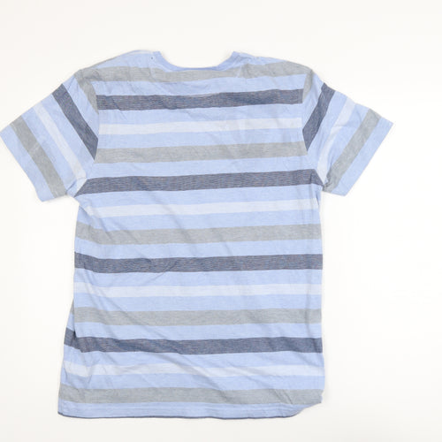 Lincoln Men's Blue Striped Crew Neck Cotton Blend T-Shirt Size M