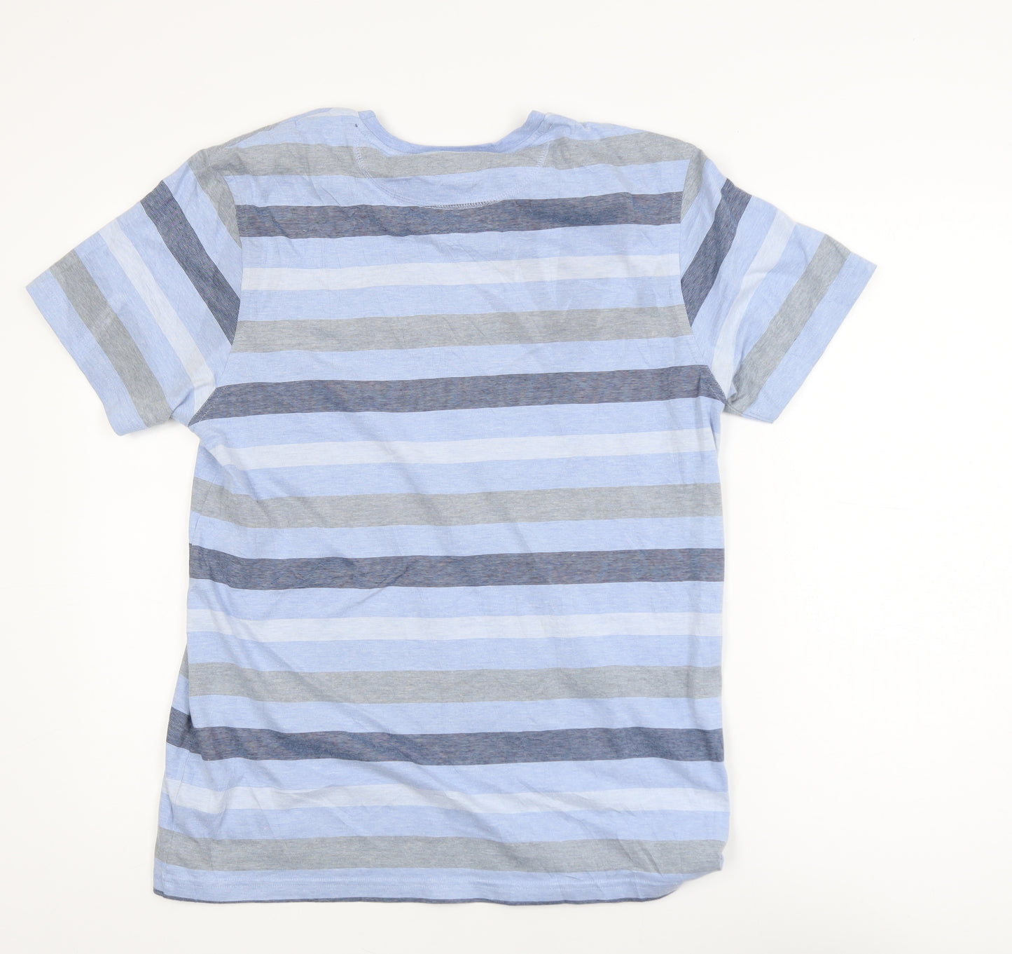 Lincoln Men's Blue Striped Crew Neck Cotton Blend T-Shirt Size M