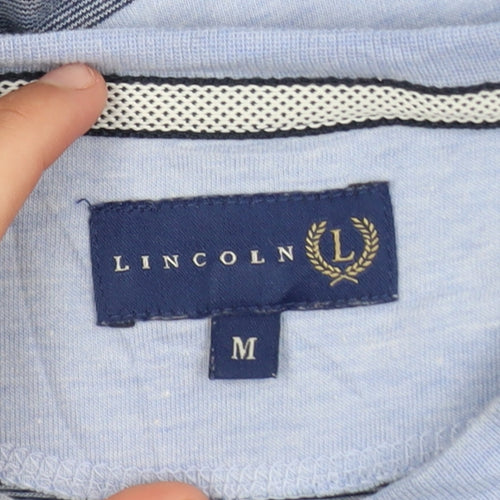 Lincoln Men's Blue Striped Crew Neck Cotton Blend T-Shirt Size M