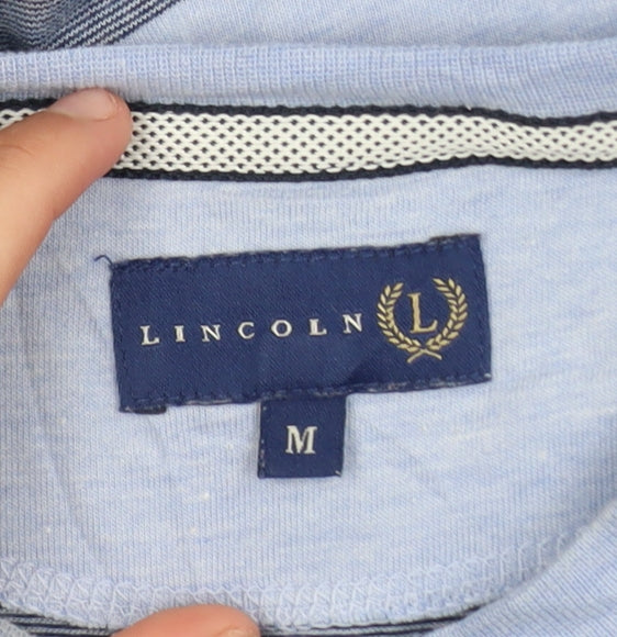 Lincoln Men's Blue Striped Crew Neck Cotton Blend T-Shirt Size M