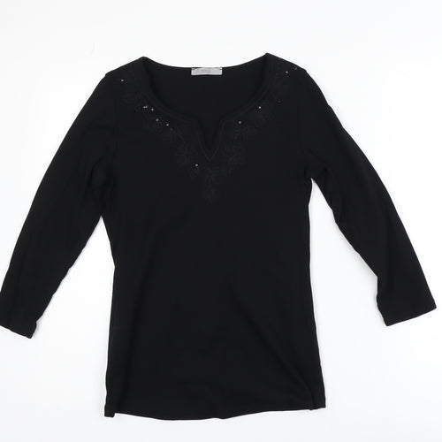 Marks and Spencer Women’s Black Cotton Long Sleeve V-Neck Blouse Size 10