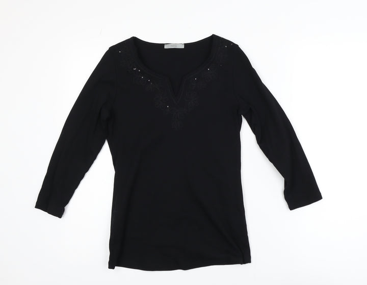 Marks and Spencer Women’s Black Cotton Long Sleeve V-Neck Blouse Size 10