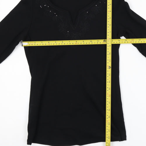Marks and Spencer Women’s Black Cotton Long Sleeve V-Neck Blouse Size 10